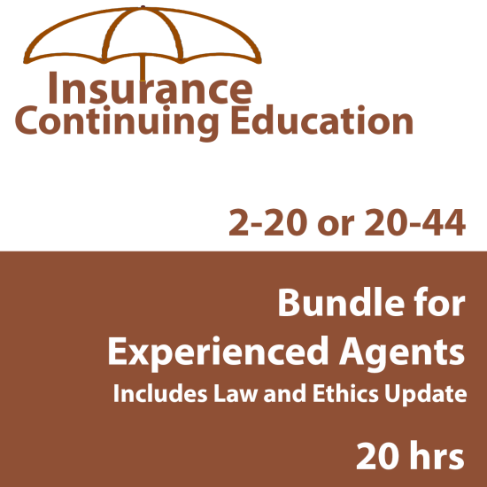 Insurance, Continuing Education, Florida, Property & Casualty, Insurance Continuing Ed., Bundled Savings, Insurance, All Courses,20 hr CE Bundle for Experienced 2-20 or 20-44 Agents 